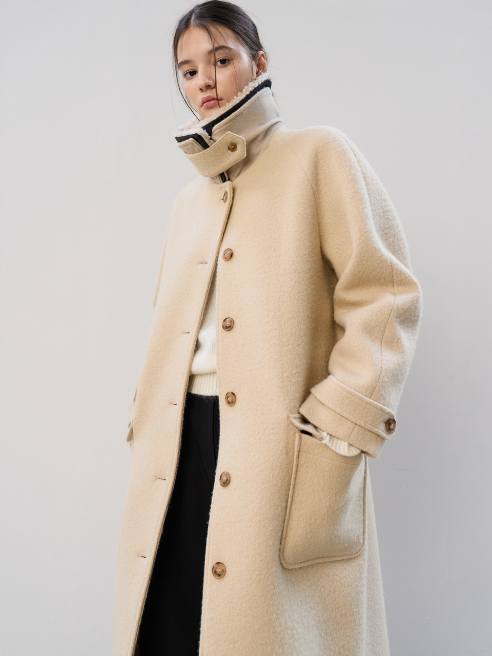 21&#039; Winter_Cream Belted Wool Coat [Ecru Shearling Collar]데일리 여성의류
